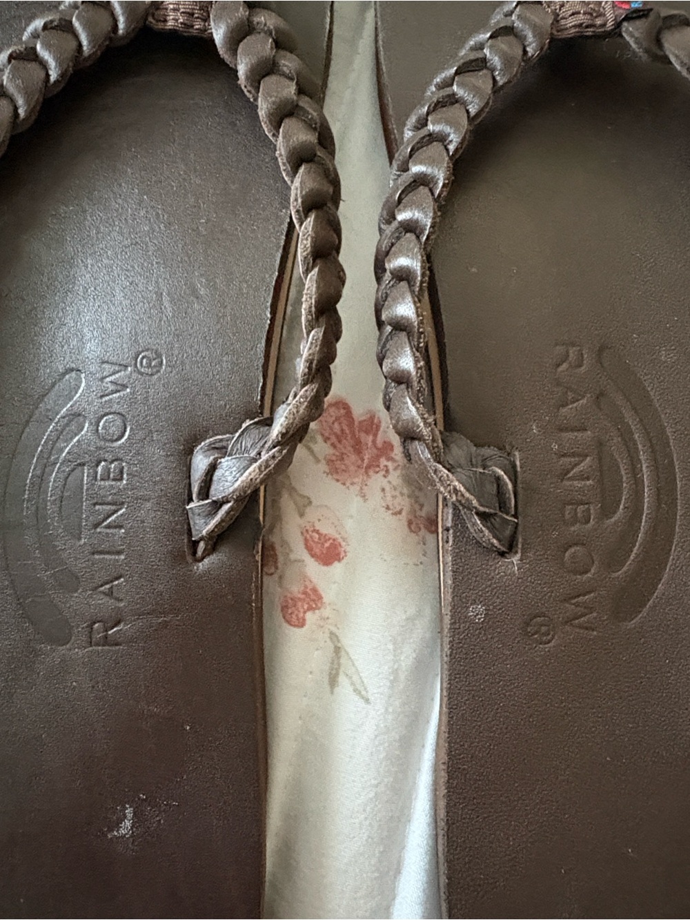 Rainbow Brown Braided Leather Flip Flops - Picture 2 of 4